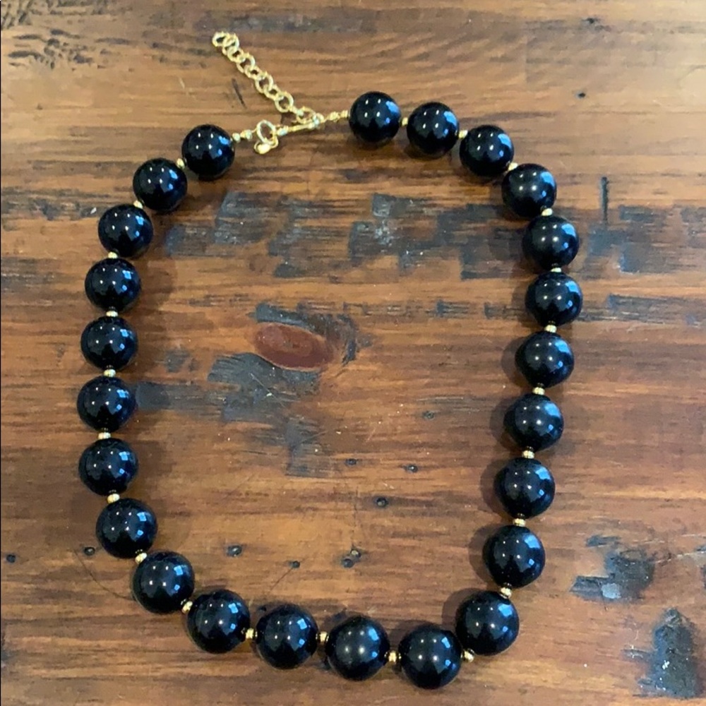 Black & gold bead 16” necklace w/extender 1 1/2 in